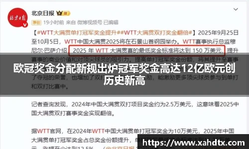 欧冠奖金分配新规出炉冠军奖金高达12亿欧元创历史新高